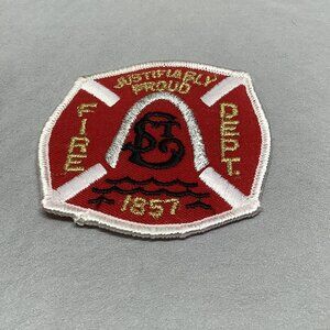 1857 JUSTIFIABLY PROUD' FIRE DEPT PATCH - NEW OLD STOCK